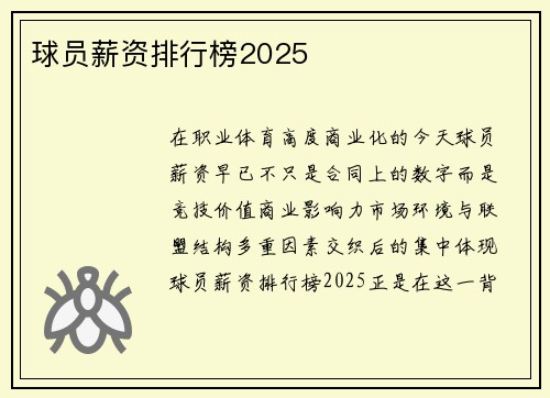 球员薪资排行榜2025